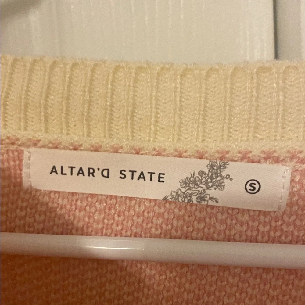 Altar’D State Bow Sweater Pink and Cream Size Small Valentines Day Crew Neck - Picture 3 of 3